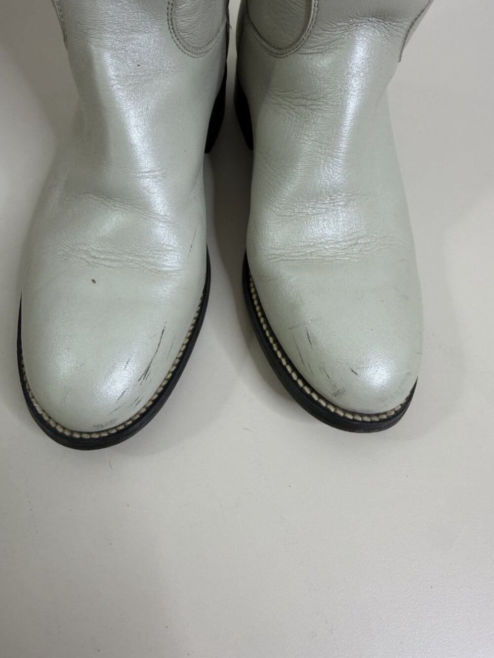 VTG Justin 3D Youth Off White Grayish Leather Roper Boots Western GUC - Picture 3 of 11